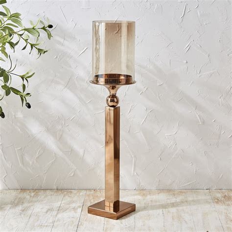 Buy Monalisa Glass and Aluminium Pillar Floor Candle Holder - Large ...