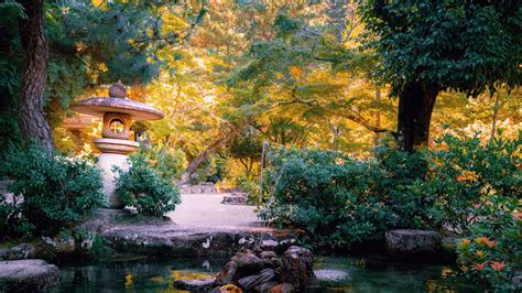 Download wallpaper 1920x1080 lantern, stone, pond, japanese garden full ...