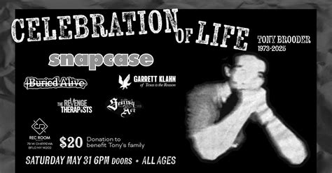 A Celebration of Life - Benefit for Tony Brooder, Rec Room Buffalo, 31 ...