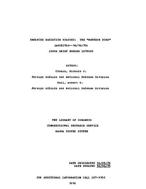 Enhanced Radiation Weapons: The "Neutron Bomb" - UNT Digital Library