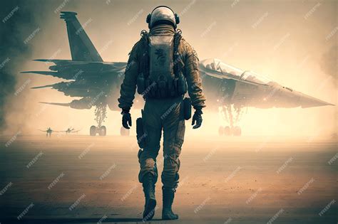 Premium Photo | Pilot in helmet and spacesuit goes to his fighter jets