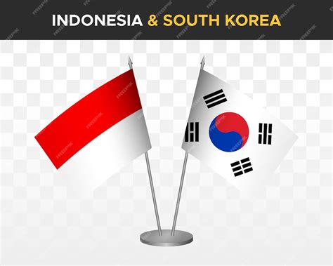Indonesia vs south korea desk flags mockup isolated 3d vector ...