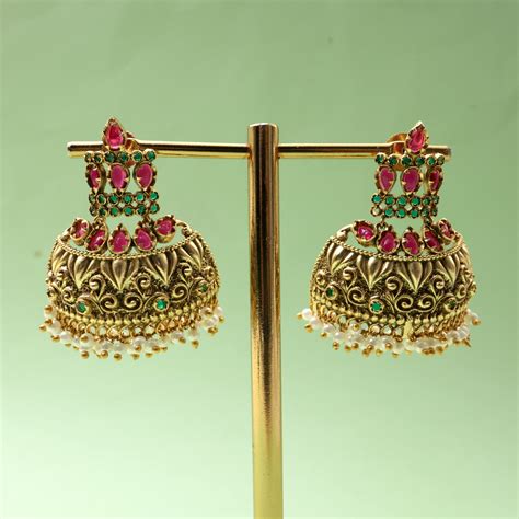 Antique Gold Traditional Kemp Half Jhumkas