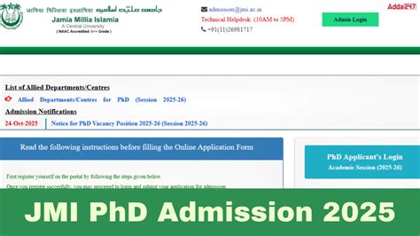 JMI PhD Admission 2025-26, Exam date, Schedule