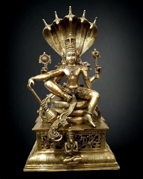 Buy Lord Vishnu seated on sheshanaaga Majestic Brass Statue 30 ...