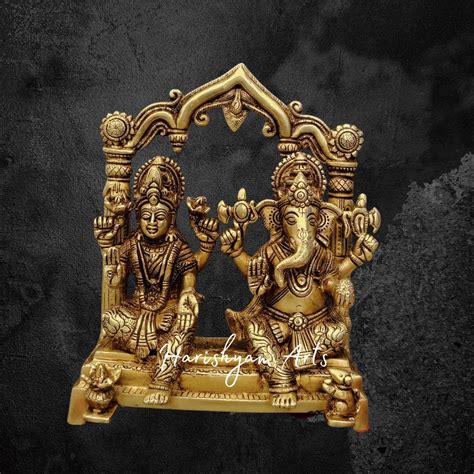 9" Lakshmi Ganesha Brass Statue for Puja Room