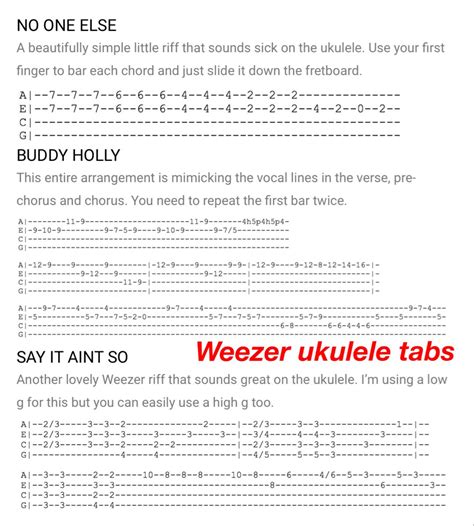 Weezer ukulele tabs in 2022 | Ukulele, Ukulele chords songs, Uke songs