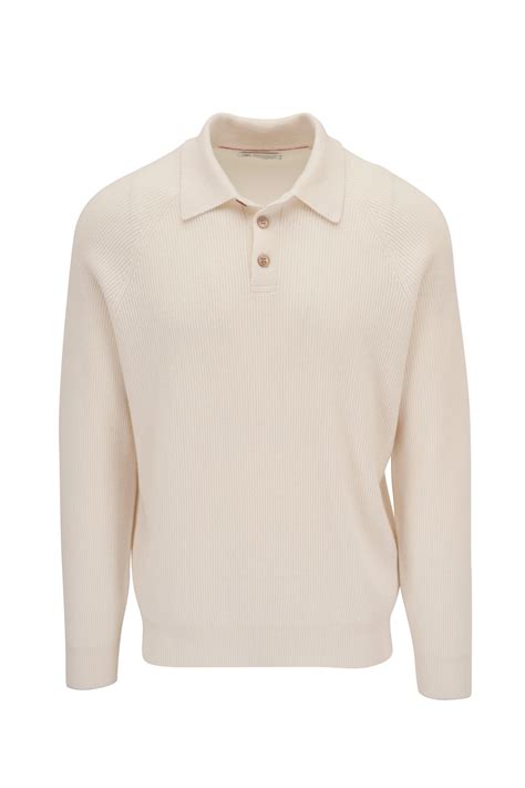 Brunello Cucinelli - Oat Cashmere Knit Polo | Mitchell Stores