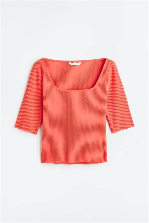Ribbed top - Coral - Ladies | H&M IN