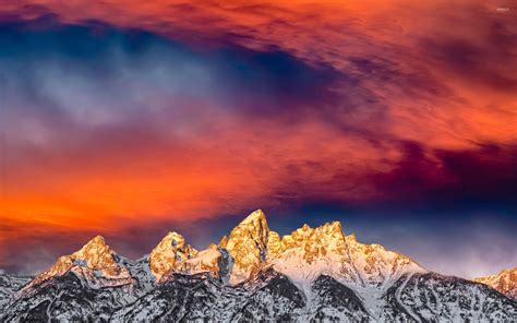 Breathtaking sunset over the mountain peaks wallpaper - Nature ...