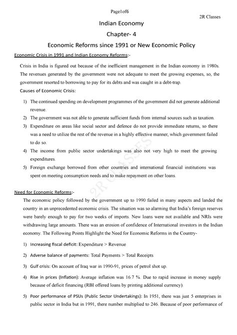 100018027 - Page1of 6 2R Classes Indian Economy Chapter- 4 Economic ...