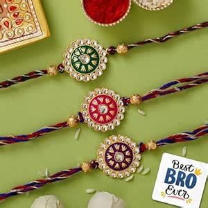 eCraftIndia Set of 3 Meenakari Designer Rakhis for Brother Bhabhi ...
