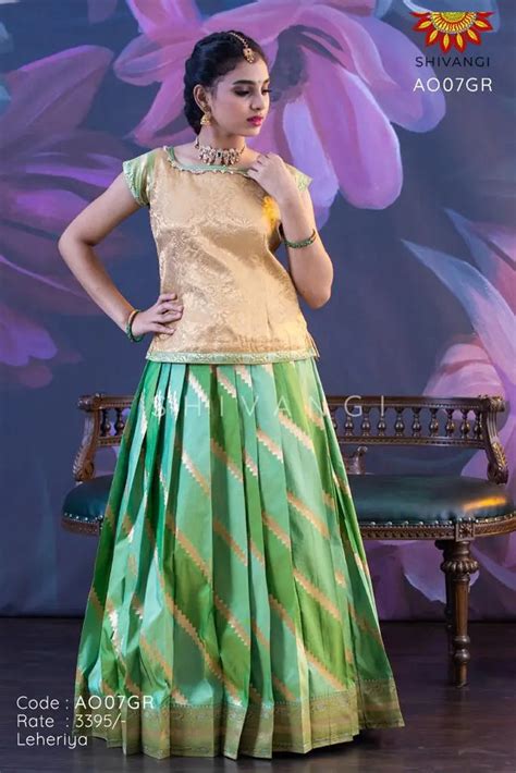 Girls Green Leheriya Pattu Pavadai - Shivangi Clothing