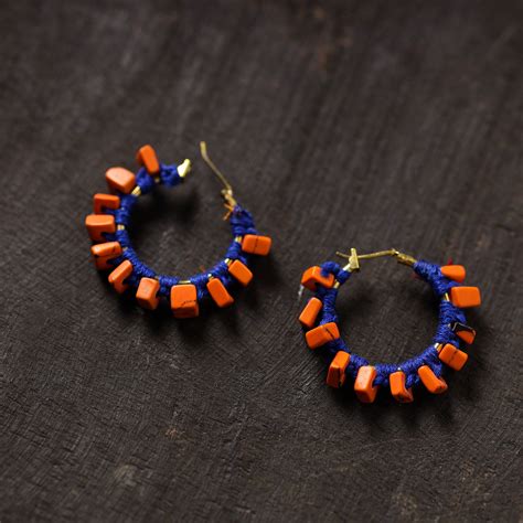 Orange Nitya Handmade Thread & Stone Work Earrings 01