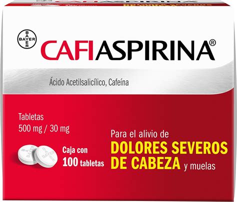 Cafiaspirina, Aspirina 500mg más Cafeína 30mg Para el Alivio de Dolores Severos de Cabeza y ...