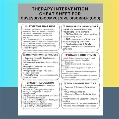 OCD Therapy Cheat Sheet Printable CBT Counseling Tool Mental Health ...