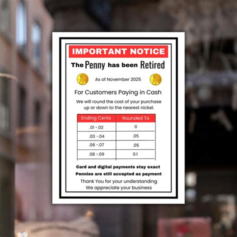 Penny Phase-out Sign, No More Pennies Sign, Cash Register Notice, Penny ...