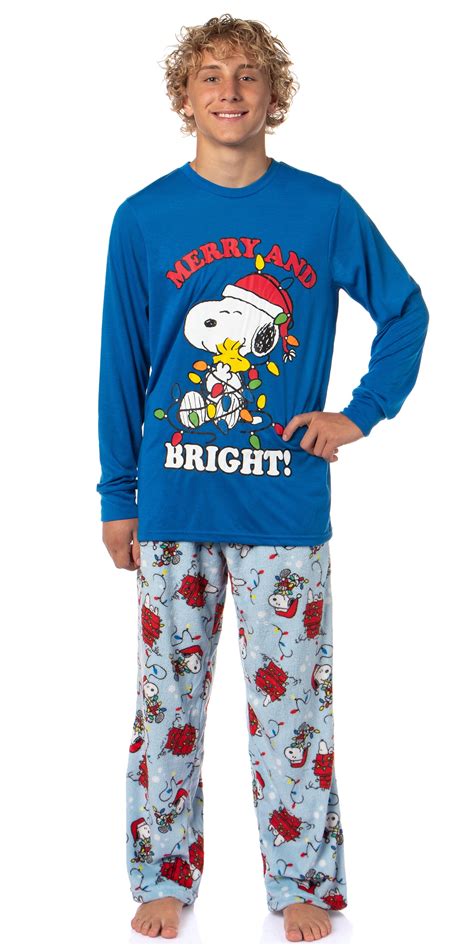 Peanuts Christmas Pajamas Men's Snoopy Woodstock Merry & Bright Holiday ...