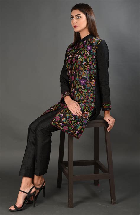 Black Kashmir Kani Art Embroidered Jacket – Talking Threads