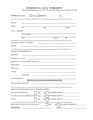 Fillable Online ced berkeley WITHDRAWAL DATA WORKSHEET - UC Berkeley ...