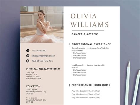 Ballet Resume Template Canva 2023 Ballerina Audition Theatre Resume ...