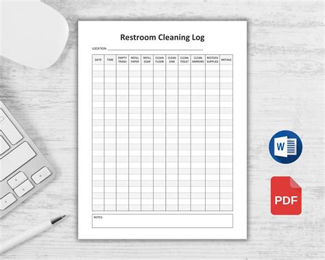 EDITABLE Restroom Cleaning Log for Business. Bathroom Cleaning Log. Bathroom Checklist. Restroom ...