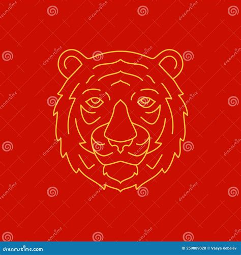 Tiger Head Chinese New Year Mascot Minimalist Golden Line Icon Vector ...