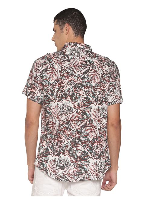 Tusok Off-White Rayon Cotton Floral-Leafy Pattern Short Sleeve Printed ...