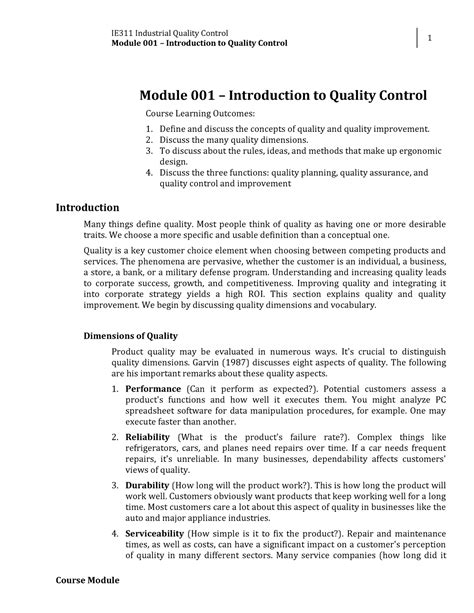 WEEK 1 Introduction to Quality Control - Module 001 – Introduction to Quality Control 1 Module ...