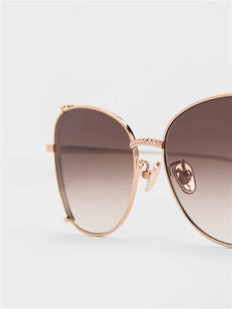 Rose Gold Embellished Half-Frame Butterfly Sunglasses - CHARLES & KEITH IN