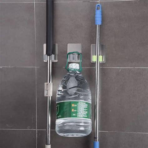 Stainless Steel Mop Broom Holder Organizer, With Glue 6gm Adhesive Wal ...