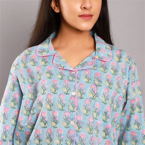 Women nightsuit Ethnic buti blue- pink