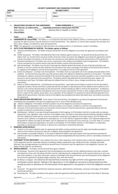 Fillable Online SECURITY AGREEMENT AND FINANCING STATEMENT DEBTOR ...
