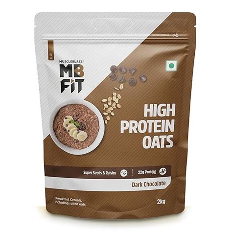 MuscleBlaze Fit High Protein Oats (Dark Chocolate, 2kg) | 22g Protein ...