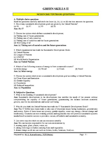 05 green skills ii important questions answers - GREEN SKILLS II NCERT ...