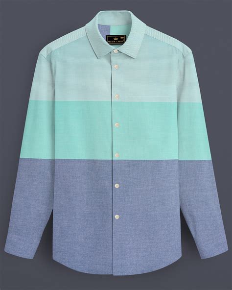 Manatee Gray with Scandal Aqua Green Casual Stripes Premium Cotton ...