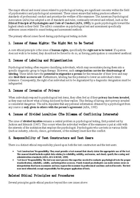 Ethical Issues in Psychological Testing: A Comprehensive Overview (PSY ...