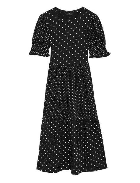 Pure Cotton Jersey Polka Dot Midi Tea Dress