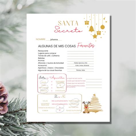 Spanish Secret Santa Questionnaire, Christmas Gift Exchange (digital ...