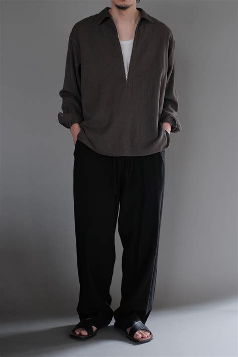 ULTERIOR / WASHED WOOL SILK STRIPE DRAWSTRING PANTS "BLACK" | LIVING
