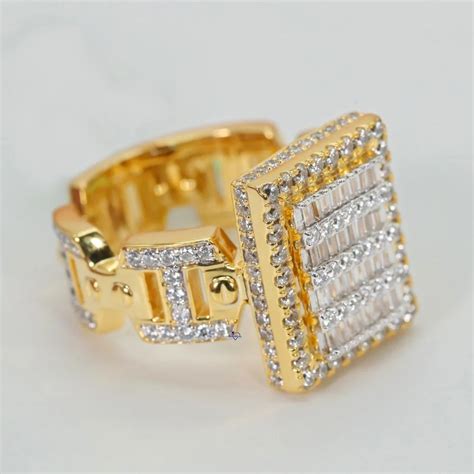 Hip Hop Moissanite Diamond Ring - Men's Hip Hop ring With 14 KT yellow ...