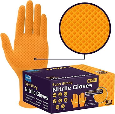 Inspire Heavy Duty Orange, Ultra 8 Mil nitrile Gloves Diamond Textured ...