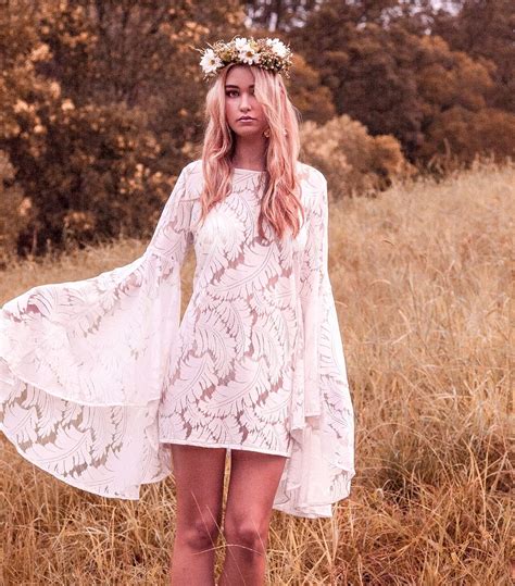 White Lace Boho Dress with Bell Sleeves | Bohemian Bridesmaid Dress | Boho Bridesmaid Dress ...