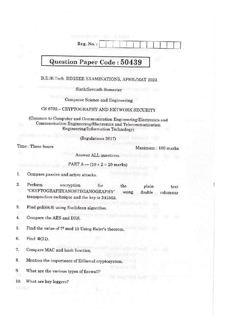 QP-CS8792: Cryptography & Network Security Exam Questions 2023 - Studocu