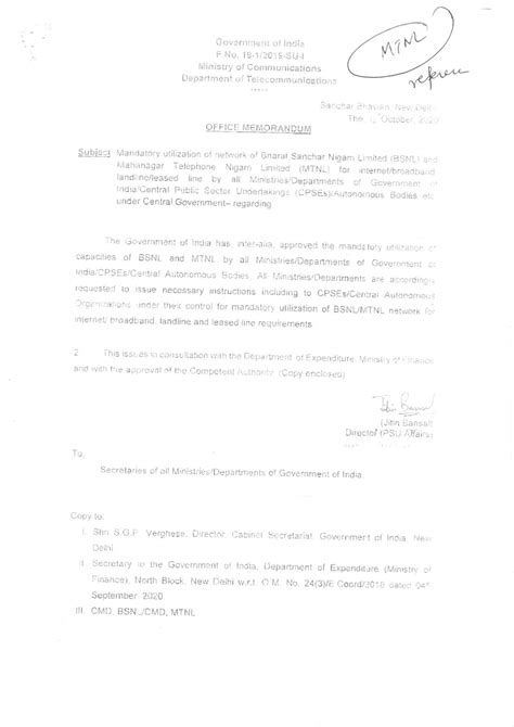 Mandatory Utilization of network of BSNL and MTNL for internet ...