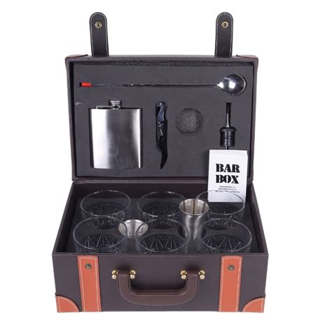 Buy Bar Box Portable Bar Set with 6 Whiskey Glasses, Cocktail Shaker ...