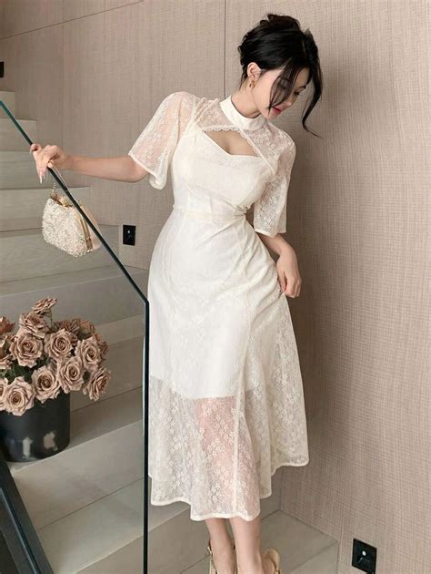 DAZY New Oriental Style 2 In 1 Ruffle Sleeve Fish Tail Midi Dress For ...