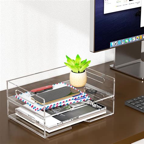 Acrylic Paper Tray 2 Pack Clear Letter Tray Desk Stackable Organizer T ...