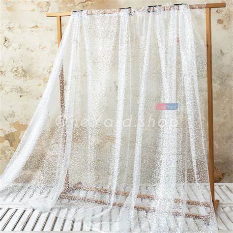 Lightweight White Sequins Embellished Messy Netting - OneYard