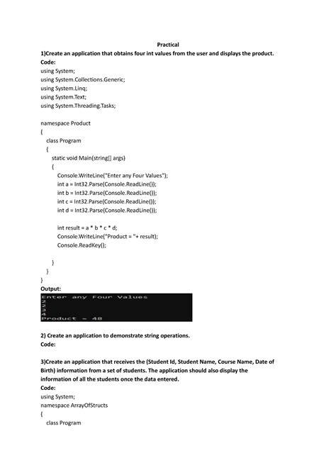 AWP - Practical 1)Create an application that obtains four int values ...